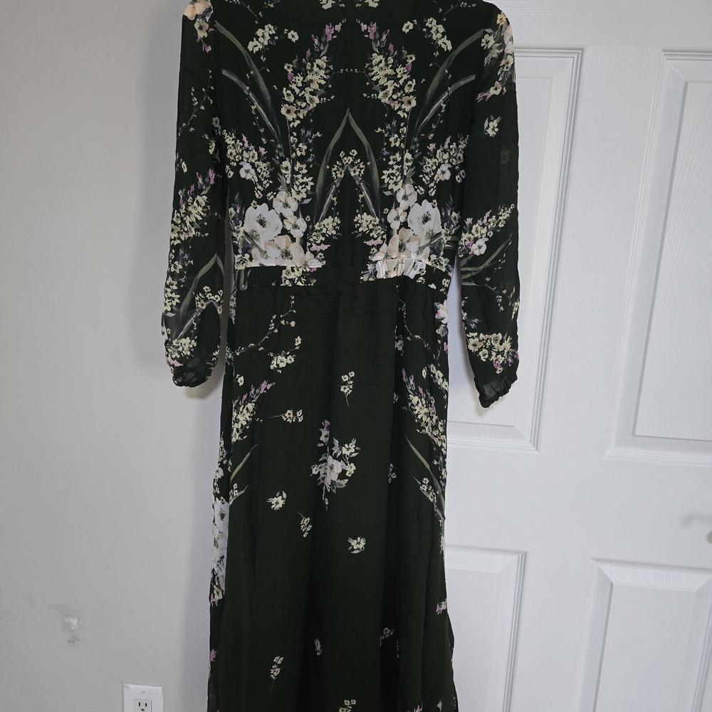 Massimo Dutti Forest Green Floral Long Sleeve Dress - Picture 6 of 15